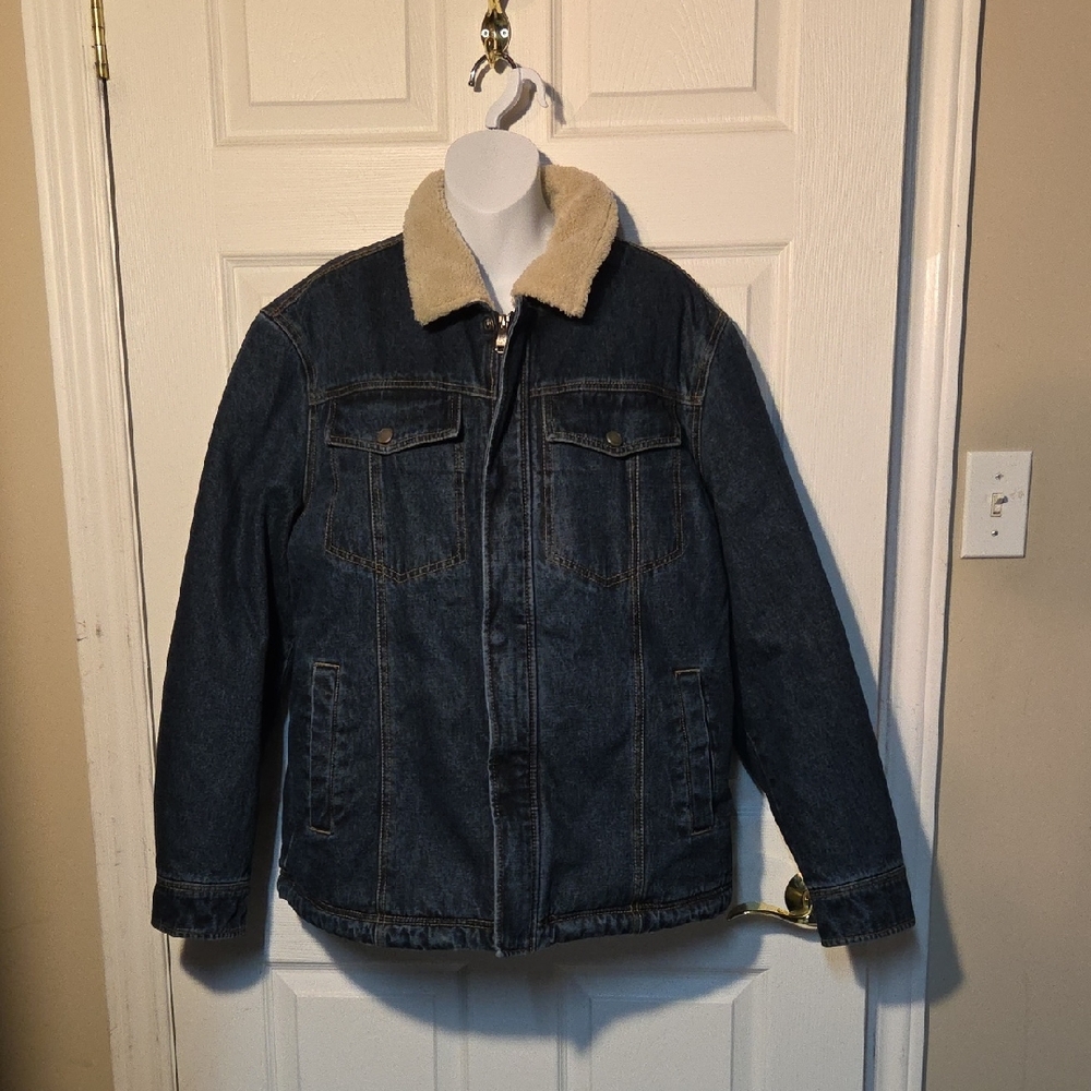 HFX Denim Jacket with Sherpa Collar And Lining Mens Sz L